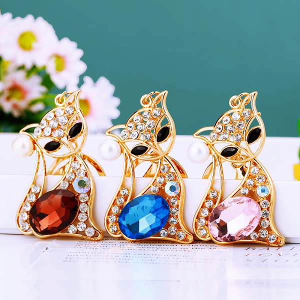 Cat Shaped Crystal Diamante Rhinestone Bag Charms Handbag Women Keyrings Pendant