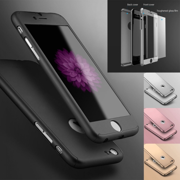 360 Protection Full Cover Screen Protector Metallic Effect Hard iPhone Case