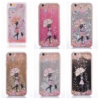 Girl Walk In The Rain Glitter Liquid Floating Stars Hard Phone Case Cover iPhone 5 5S 6 6S 7 Plus