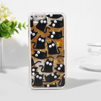 Black Kitten Cats Gold Glitter Liquid Floating Stars Hard Phone Case Cover iPhone 5 5S 6 6S 7 Plus