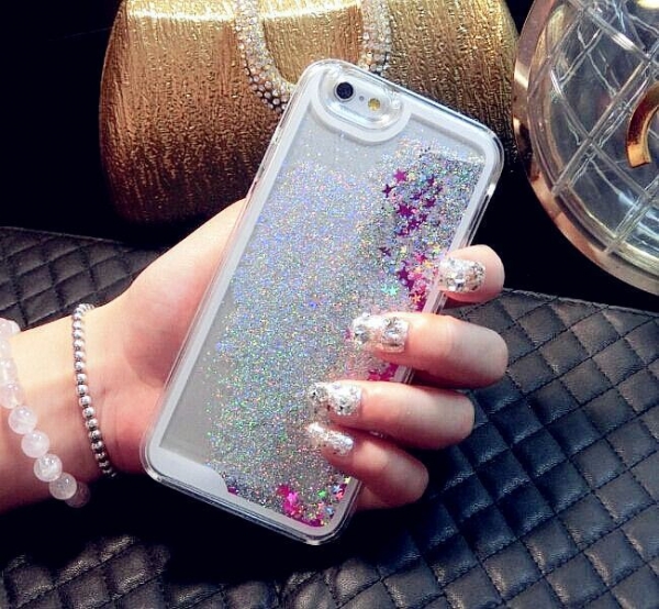 Glitter Liquid - Floating Stars Silver iPhone 7 Plus 8 Plus Phone Case