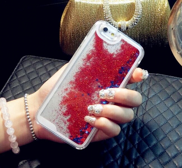 Glitter Liquid - Floating Stars Red iPhone 6 Plus 6S Plus Phone Case