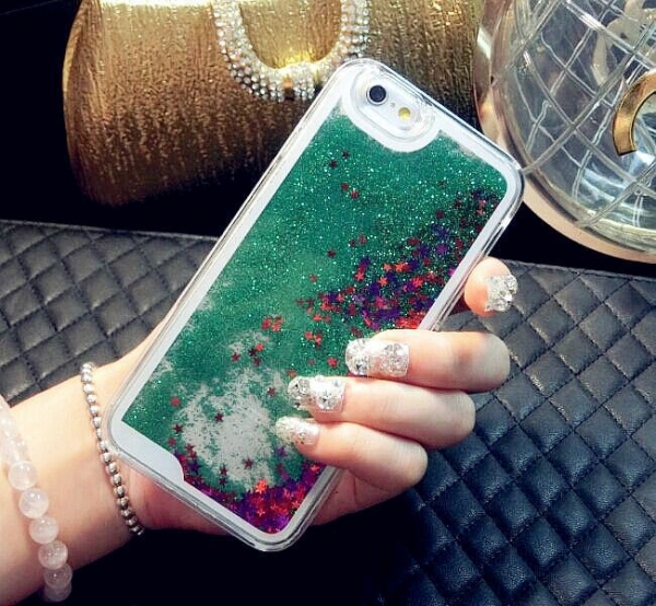 Glitter Liquid - Floating Stars Green iPhone 6 Plus 6S Plus Phone Case