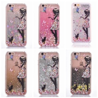 Girl Birds Kitten Cats Floating Stars Glitter Liquid Hard Phone Case Cover iPhone X 5 5S 6 6S 7 Plus