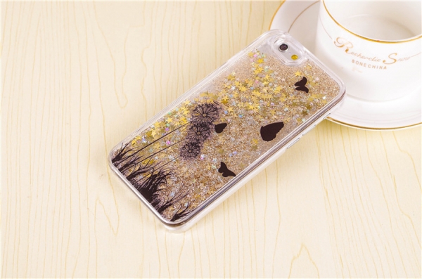 Flowers Butterflies with Glitter Liquid Gold iPhone 6 6S Phone Case