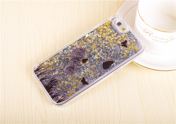 Flowers Butterflies with Glitter Liquid Black iPhone 6 6S Phone Case