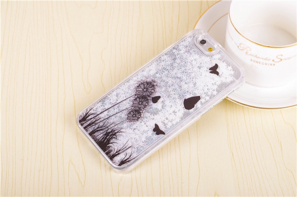 Flowers Butterflies with Glitter Liquid Silver iPhone 6 6S Phone Case