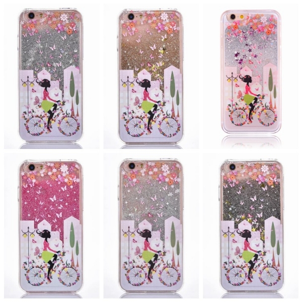 Cycling Girl Glitter Liquid Hard Phone Case Cover iPhone 5 5S 6 6S 7 8 Plus