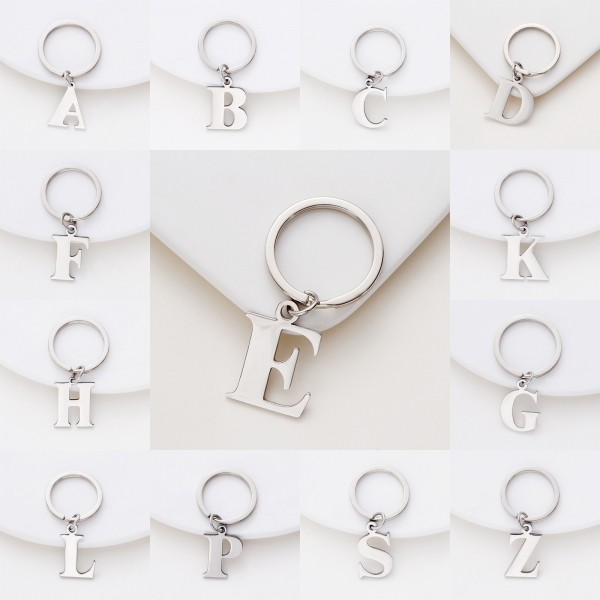 A-Z Initials Letter Alphabet Keyring Silver Key Ring Metal Key Chain