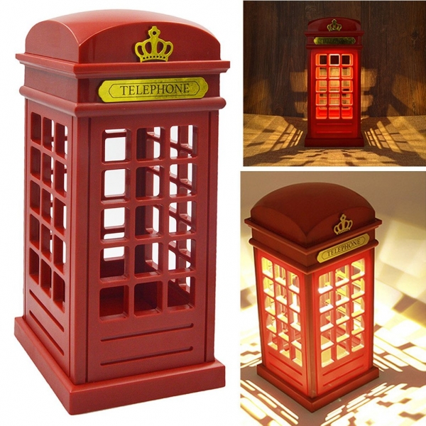 Red London Phone Booth Post Box Touch Sensor Night Light Novelty Desk Lamp