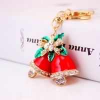 Christmas Jingle Bells Crystal Diamante Bag Charms Handbag Keyrings Pendant