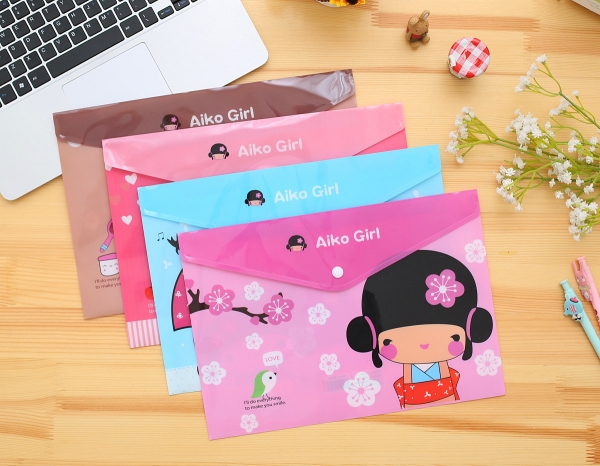 Cute Japanese Girl Fashion A4 Plastic Document Wallets File Folders Filing Paper Storage