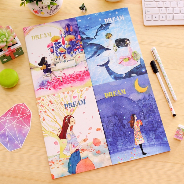 Dream Modern Fashion Girl With Flowers A5 Cute Notebooks Lined Note Books