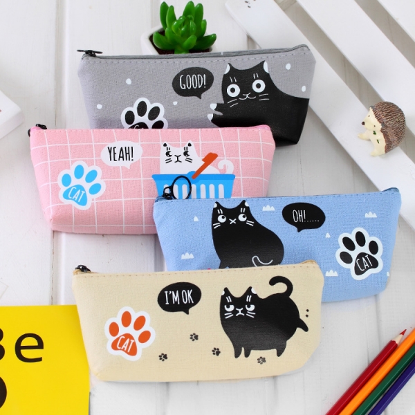 Black White Kitten Cats Canvas Cute Pencil Cases Cosmetics Make Up Bags Pen Pouches