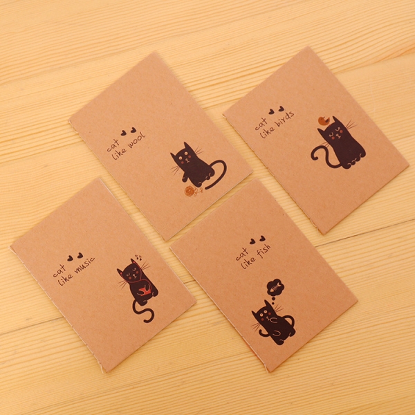 4pk Cute Black Kitten Cats Mini Notebooks Note Books Small Notepads Blank Page Pocket Memo Pads