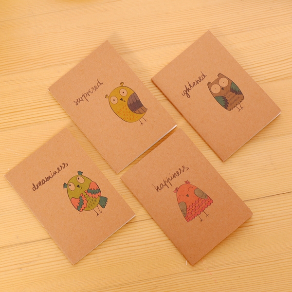 4pk Adorable Owls Cute Mini Notebooks Small Notepads Black Page Pocket Memo Pads