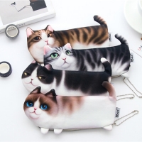 Cute Kitten Cat Soft Fabric Novelty Pencil Case Cosmetics Makeup Bag Coin Purse