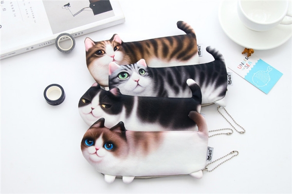 Cute Kitten Cat Soft Fabric Novelty Pencil Case Cosmetics Makeup Bag Coin Purse