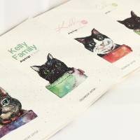 White Cats In Flowers Black Cover Floral Patterned B5 Large Notebooks Notepads