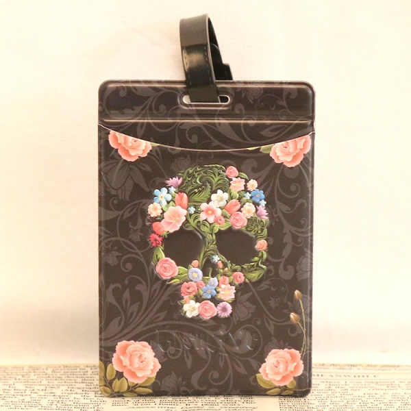 Skull Rose Flowers Fashion Luggage Tags Cute Holiday Suitcase Labels Travel Bag Identity ID Name
