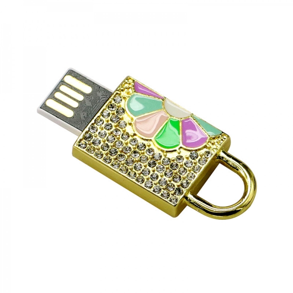 16 Gb Gold Lock With Flower Shaped Novelty USB Flash Drive Memory Stick
