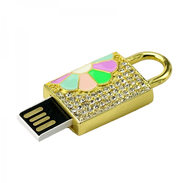 16 Gb Gold Lock With Flower Shaped Novelty USB Flash Drive Memory Stick