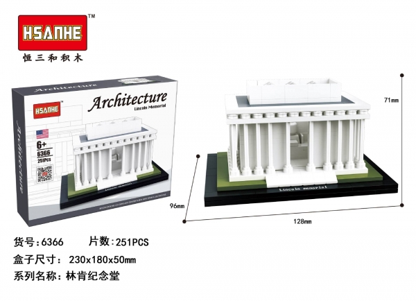 Lincoln Memorial Monument USA Famous Landmark Building Bricks Construction Block