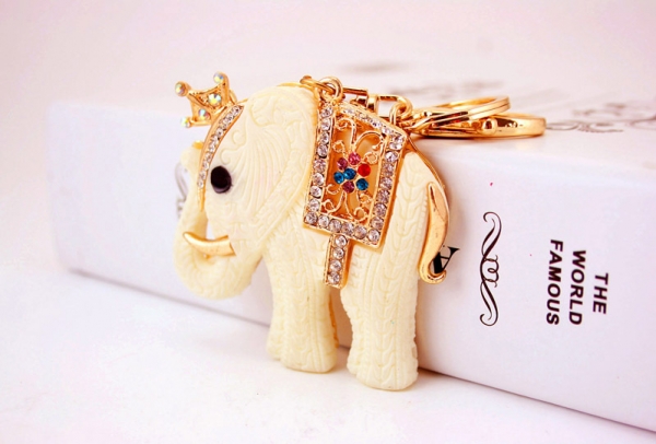 Large White Elephant Crystal Diamante Rhinestone Bag Charms Handbag Keyrings Pendant Key Chain