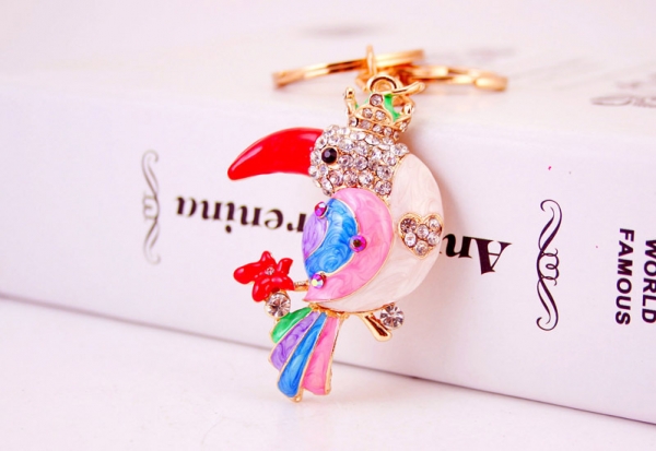 Large Parrot Birds Crystal Diamante Rhinestone Bag Charms Handbag Keyrings Pendant Key Chain