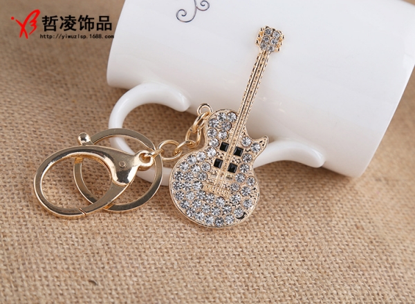 Guitar Crystal Diamante Rhinestone Bag Charms Handbag Keyrings Pendant Key Chain