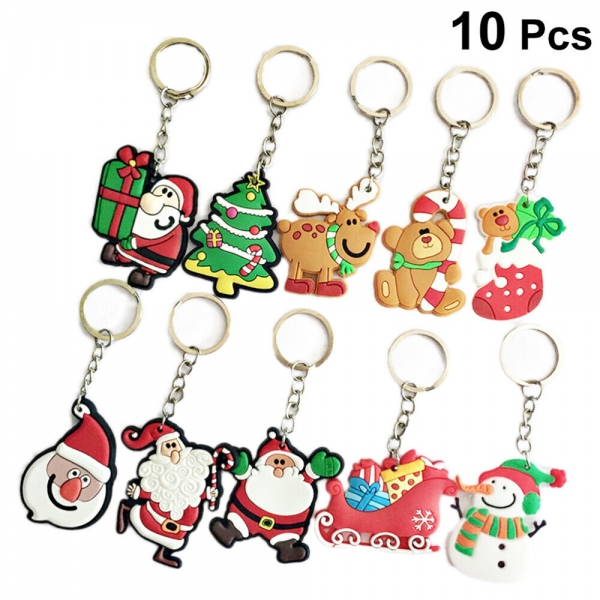 10Pc Christmas Tree Santa Claus Snowman Xmas Keyrings Set Christmas Stockings