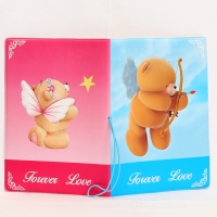 Forever Love Blue Pink Bears Cute Passport Cover Travel ID Holder Wallet Protector Case Elastic Band