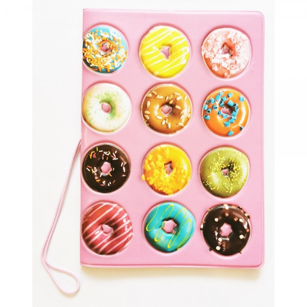 Doughnuts Pink Cute Passport Cover Travel ID Holder With Card Wallet Ticket Pouch Elastic Band