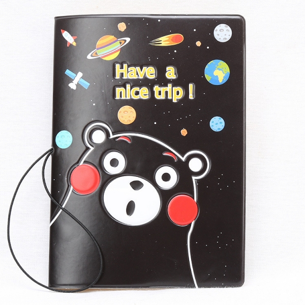 Black Bears Cute Passport Cover Travel ID Holder Wallet Case With Card Ticket Pouch Elastic Band