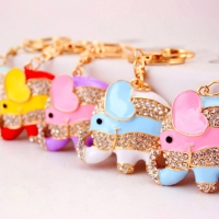 Cute Elephant Crystal Diamante Bag Charms Handbag Keyrings Pendant Key Chain