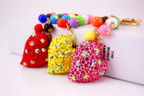 Love Heart Crystal Diamante Bag Charms Handbag Keyrings Pendant Key Chain