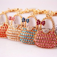 Lovely Handbag Shape Bow Knot Crystal Diamante Bag Charm Keyring Pendant
