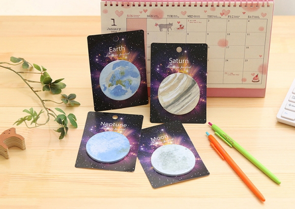 4pk Solar System Planets Earth Moon Neptune Saturn Sticky Notes Bookmark Memo