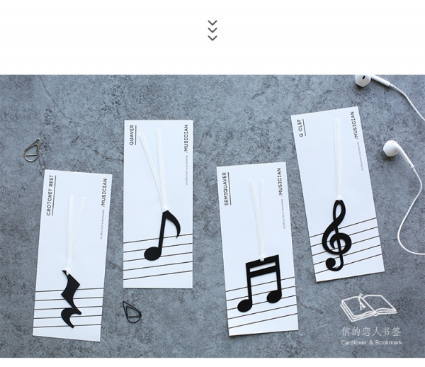 4pc Black Musical Notes Bookmarks For Books Cute Book Markers With Ribbon Marker