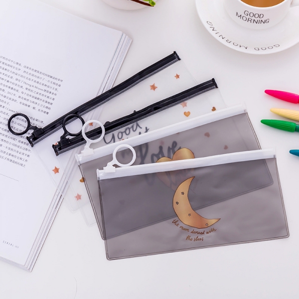 Cute Black White Good Night Plastic See-through Pencil Cases Cosmetics Make Up Bags Pen Pouches