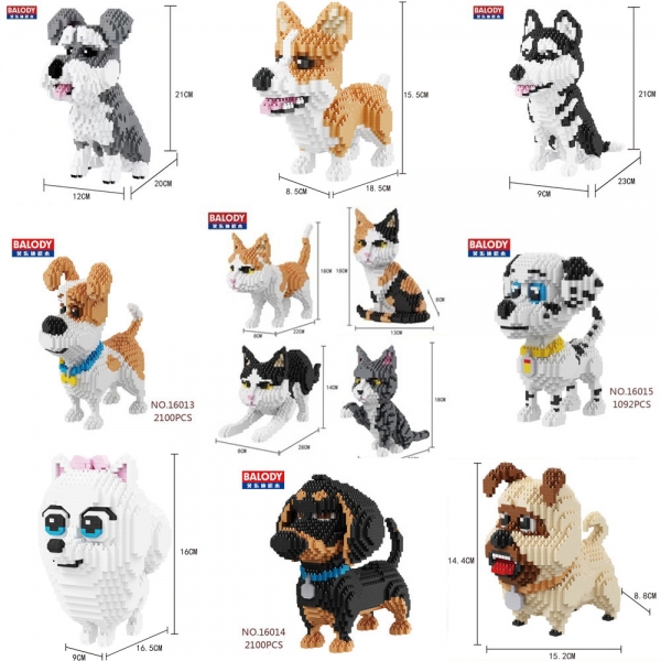 Cute Puppy Dogs Kitten Cats Pets Animals Building Bricks Toys Construction Blocks Kits