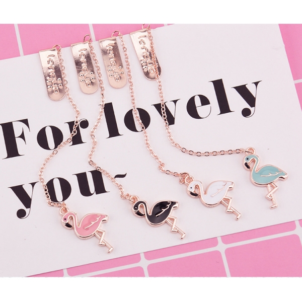 Cute Flamingo Animals Pendant Metal Bookmark Chain Book Markers Gift For Readers