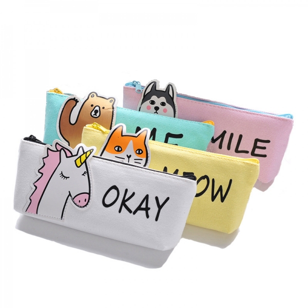Animals Cat Dog Bear Unicorn Canvas Cute Pencil Cases Cosmetics Make Up Bags