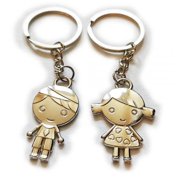 Love You Boy Girl Silver Metal Couple Keyrings Lovers Puzzle Key Chains Set