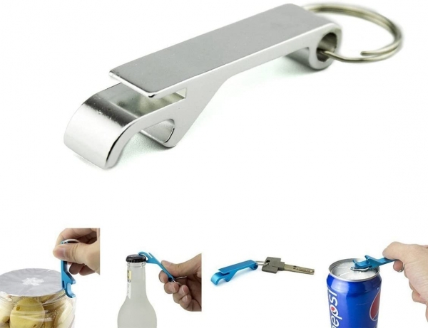 4 in 1 Multifunction Silver Stainless Steel Metal Bottle Opener Keyring Keyfob