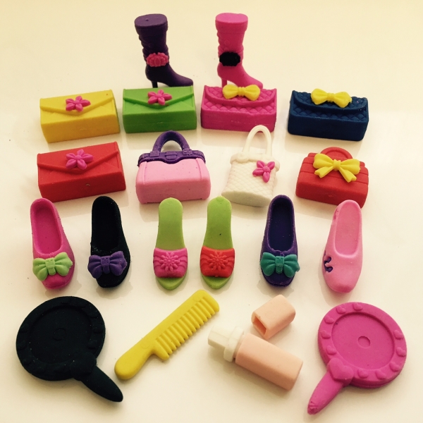 Cute Girls Fashion Accessories Puzzle Erasers Novelty Fun Kids Rubbers Party Gift Bag Fillers