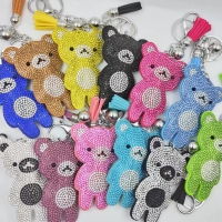 Cute Animal Bears Leather Crystal Diamante Bag Charms Handbag Keyrings Pendant