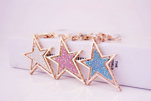 Gold Star Crystal Diamante Bag Charms Handbag Keyrings Pendant Key Chain
