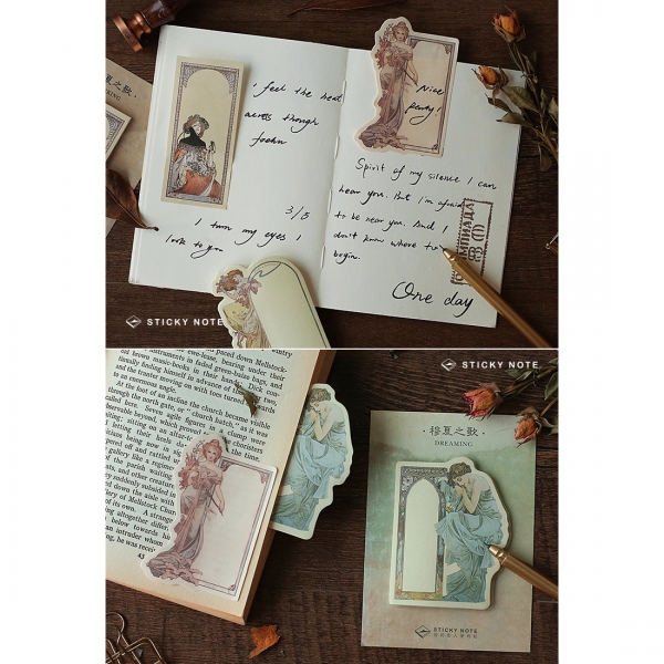 Retro Vintage Style Ladies Cute Sticky Notes Pad Memo Index Tab Page Markers