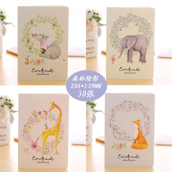 Wild Animals In Forest Elephant Rhino Giraffe Fox A5 Lined Notebooks Notes Pad